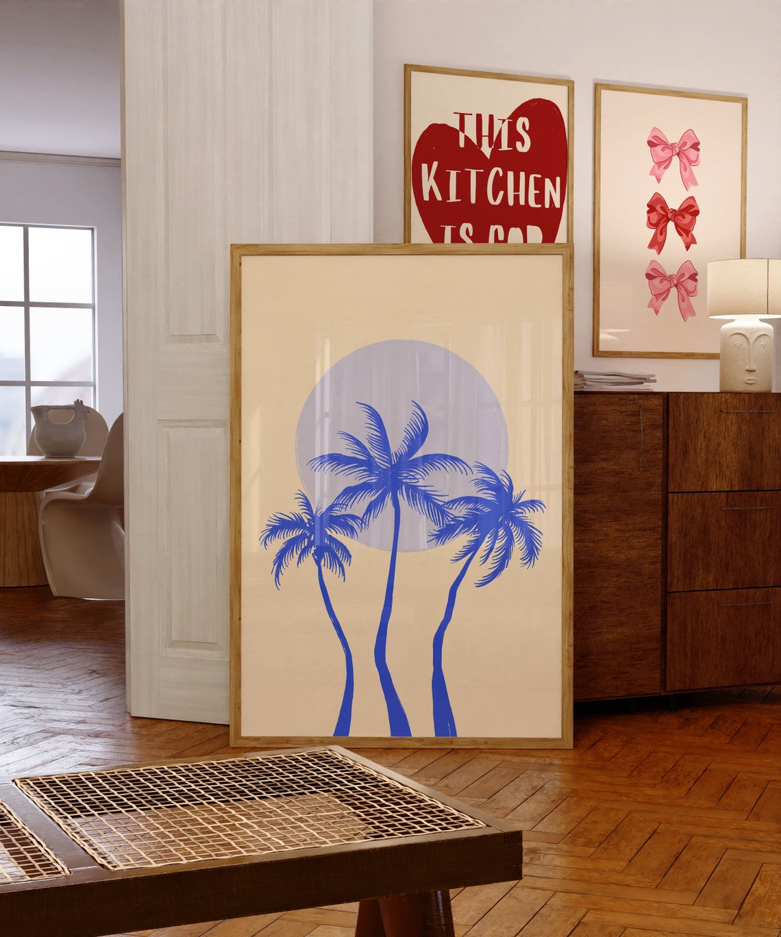 Chic Retro Blue Palm Trees Gray Moon Minimalist Coastal Poster - Image 4