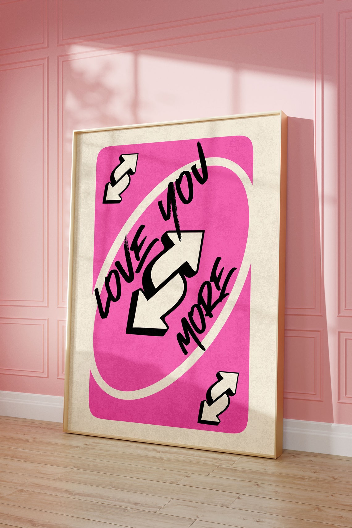Love You More Pink UNO Style Reverse Card Retro Wall Decor Poster - Image 2