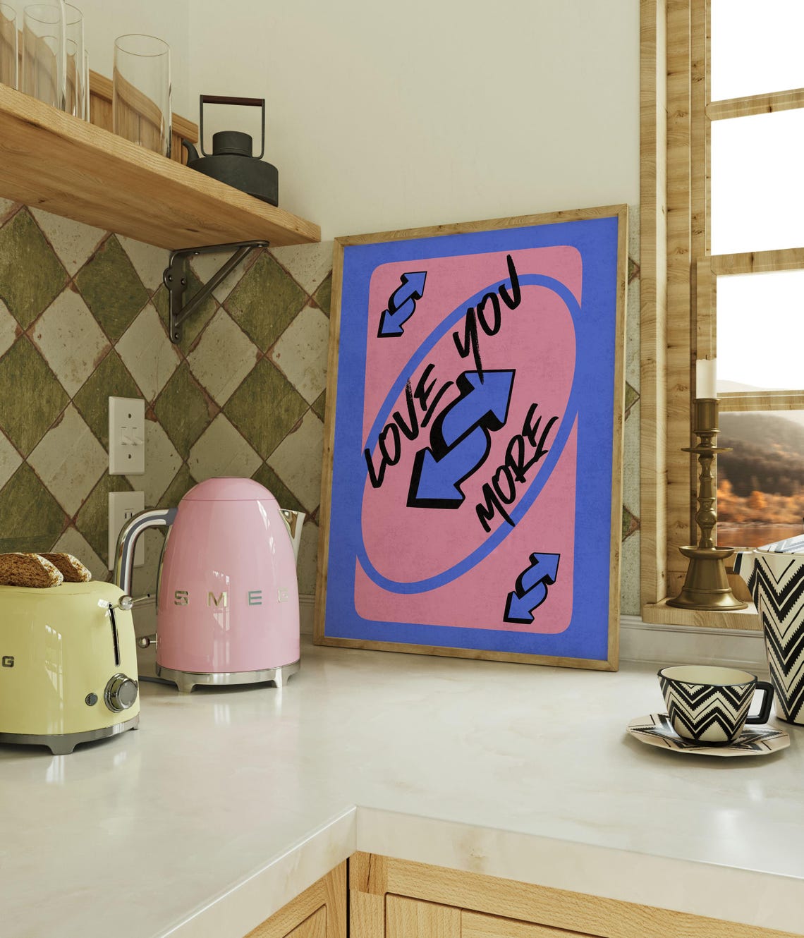 Love You More Blue and Pink UNO Style Reverse Card Art Poster - Image 2