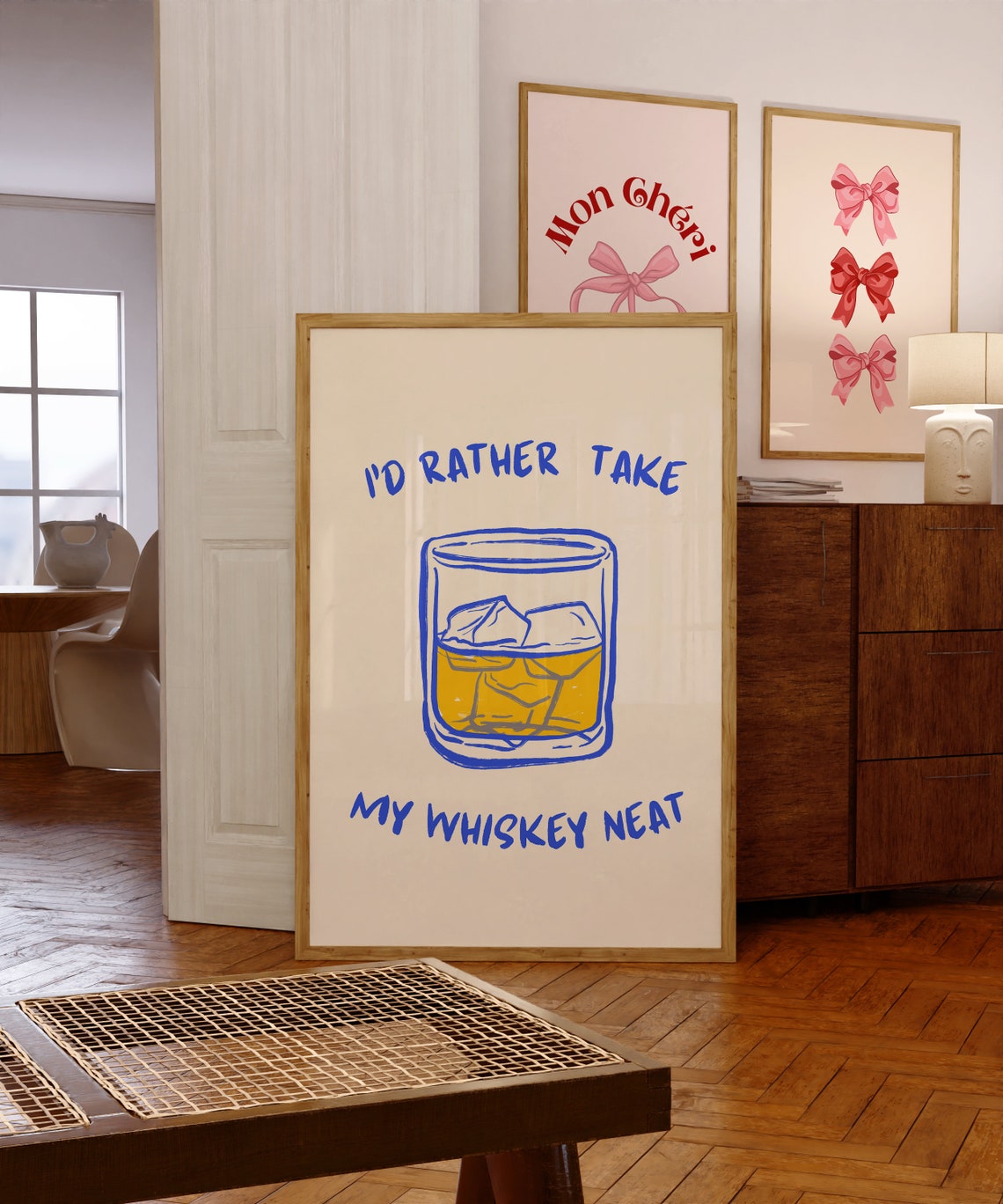 I Would Rather Take My Whiskey Neat Retro Bar Cart Art Poster - Image 3
