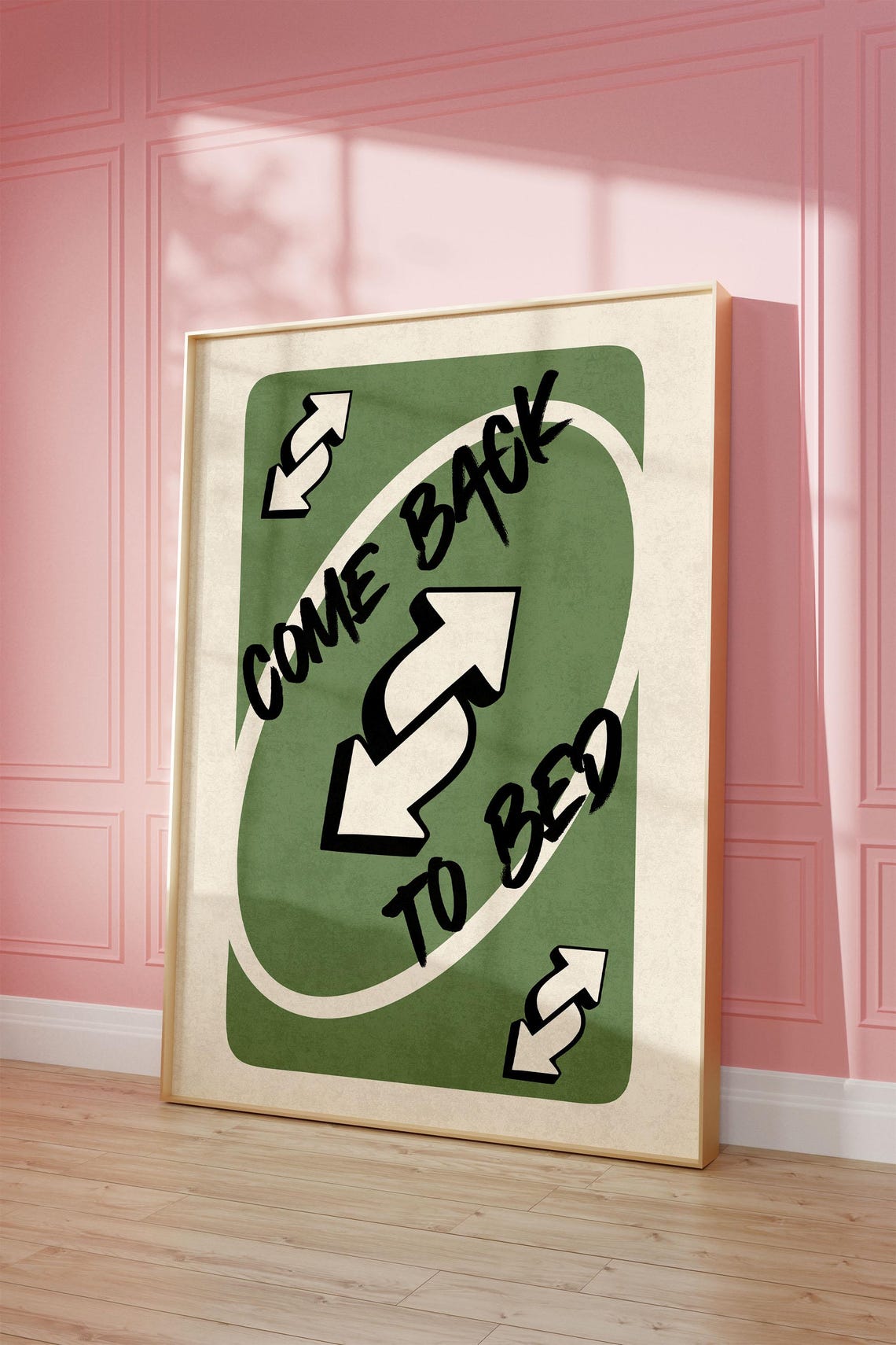 Come Back to Bed Green Reverse Card Retro Pop Art Trendy Poster - Image 2