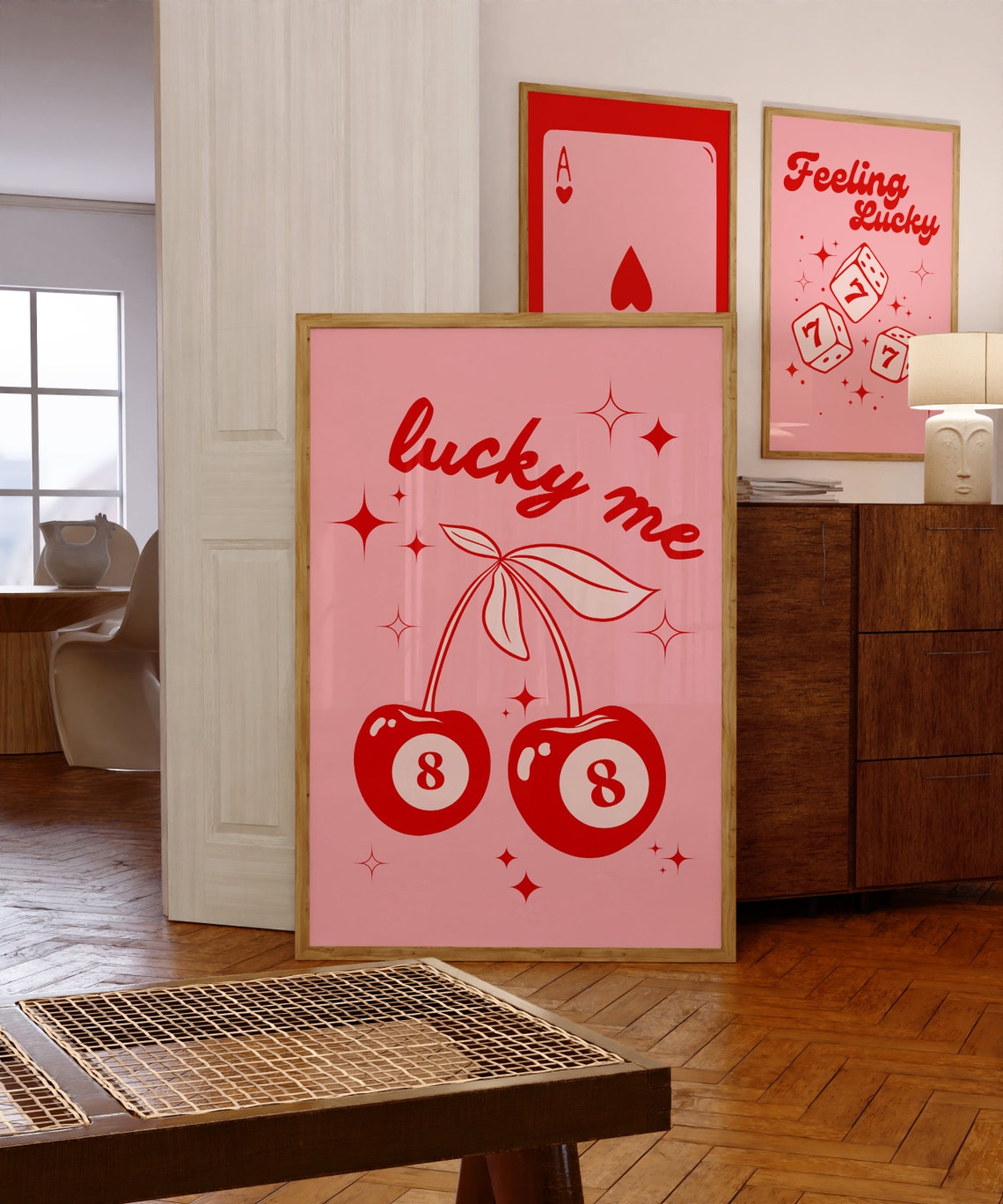 Lucky Me Cherry 8 Ball Retro Pink Preppy Aesthetic Wall Poster - Image 4