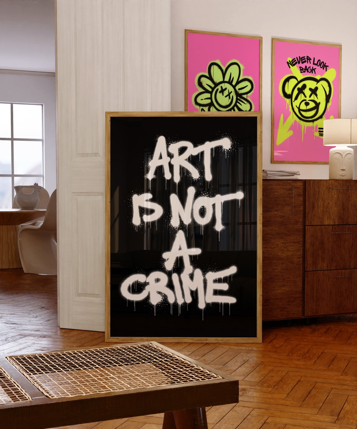 Art Is Not a Crime White Graffiti Spray Paint Typography Poster - Image 4
