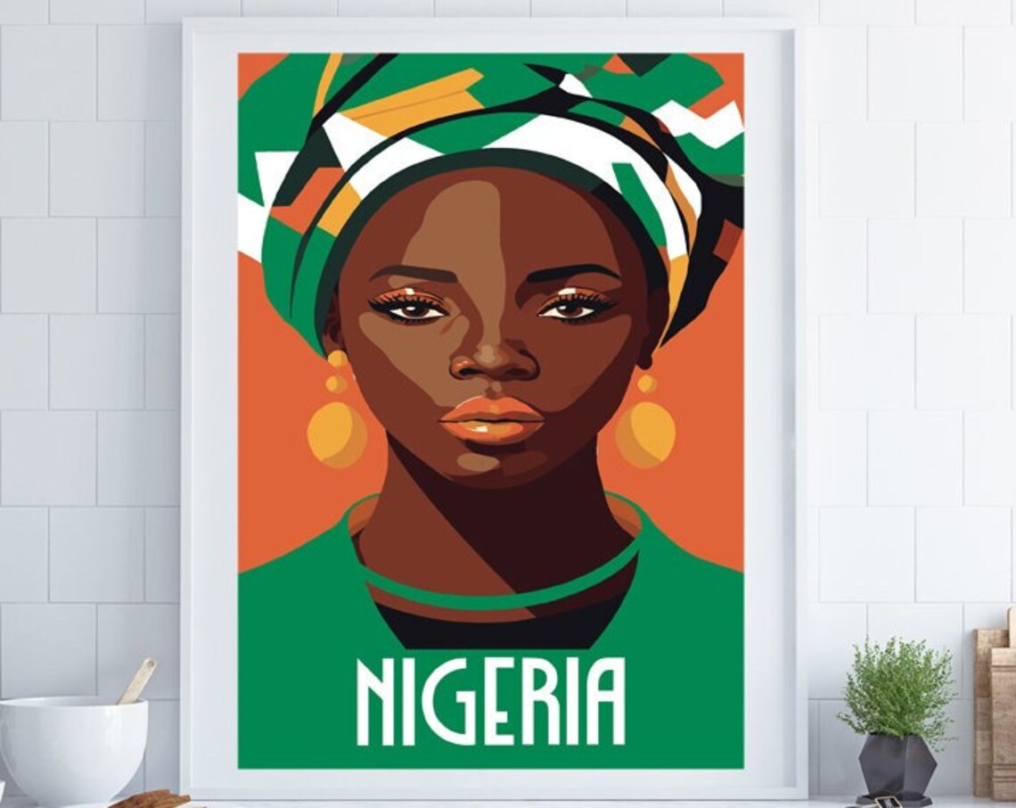 Nigeria African Woman Headwrap Orange Portrait Modern Art Print