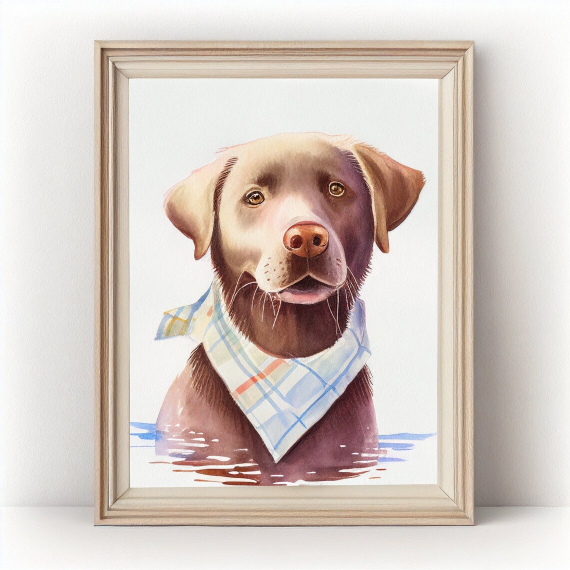 Yellow Labrador Puppy With Plaid Bandana Watercolor Dog Art Poster