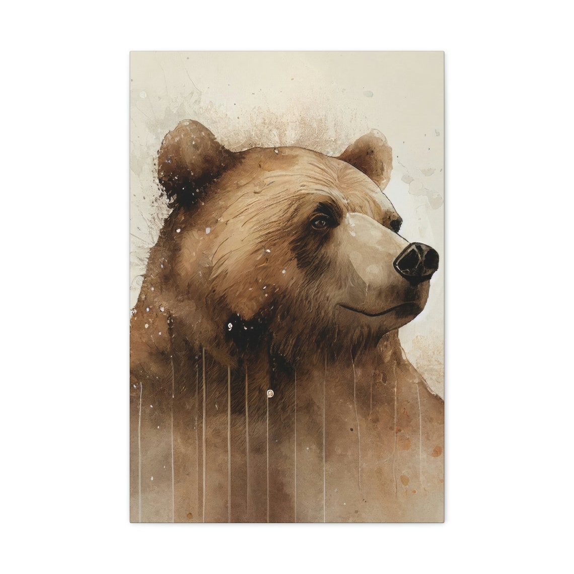 Majestic Brown Bear Portrait Watercolor Wildlife Canvas Art Poster - Image 2