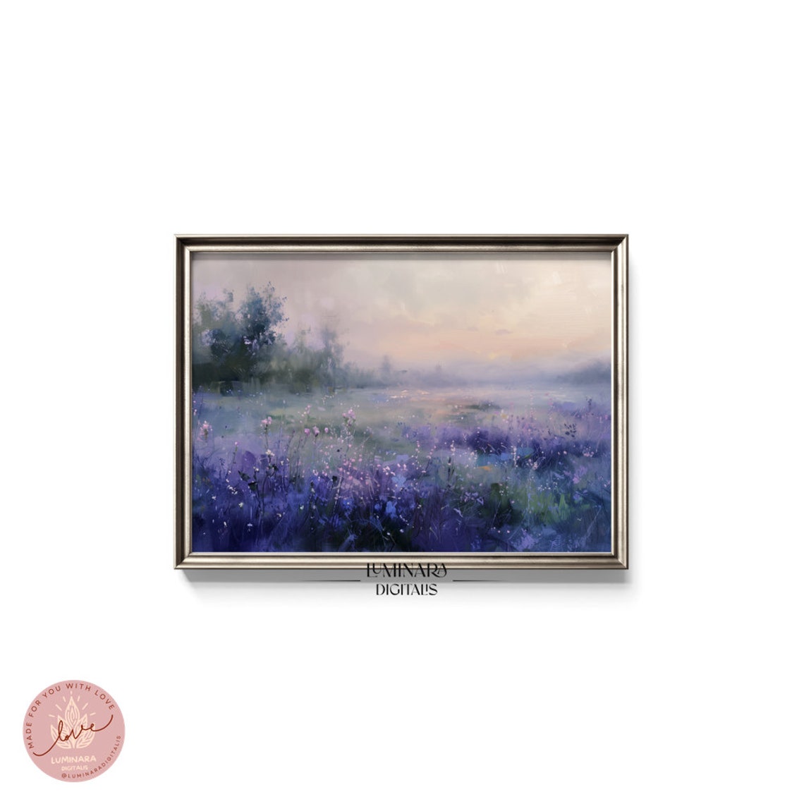 Tranquil Dawn Mist Over Purple Lavender Fields Impressionist Poster - Image 5