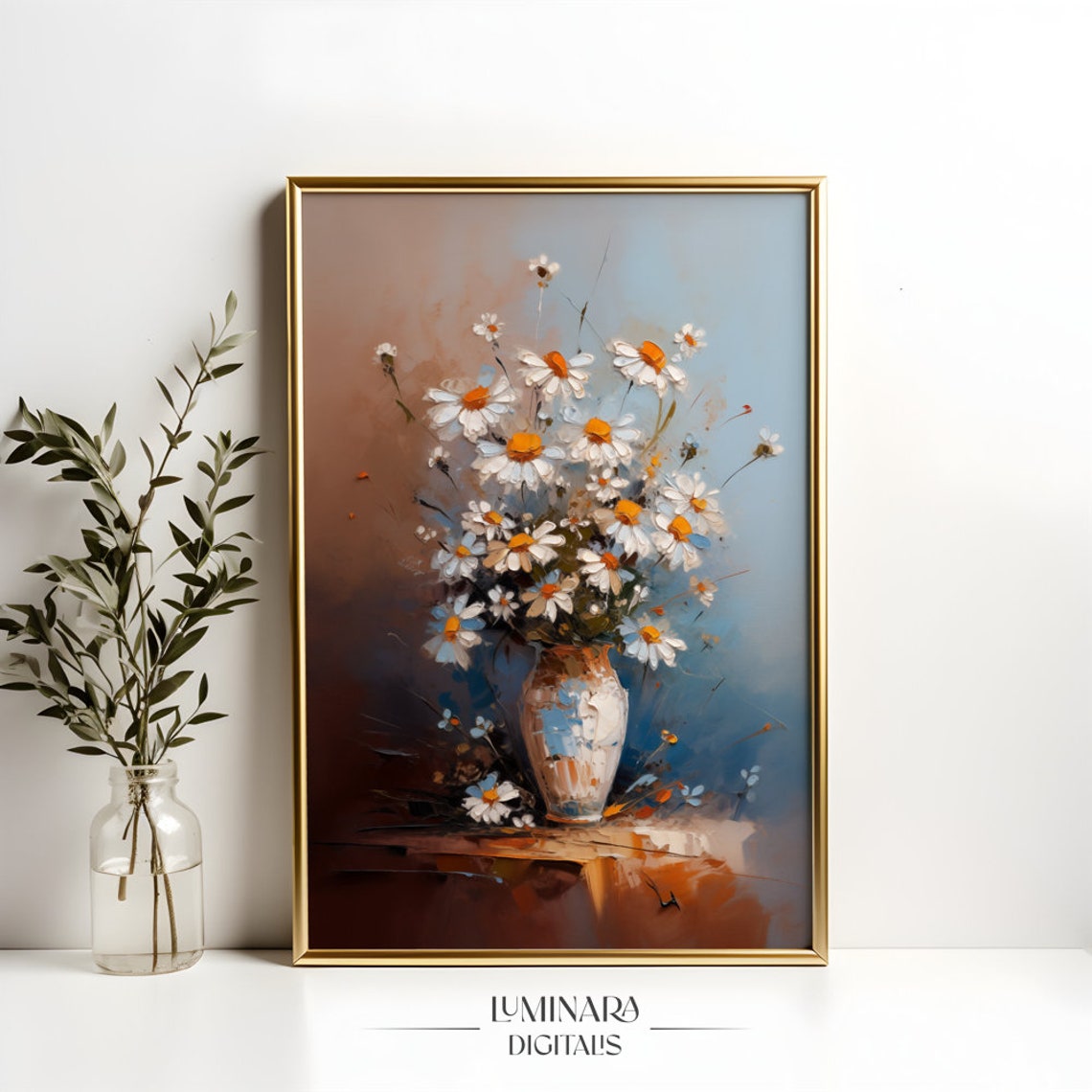 Fresh White Daisies In A Ceramic Vase Impasto Oil Art Poster - Image 4