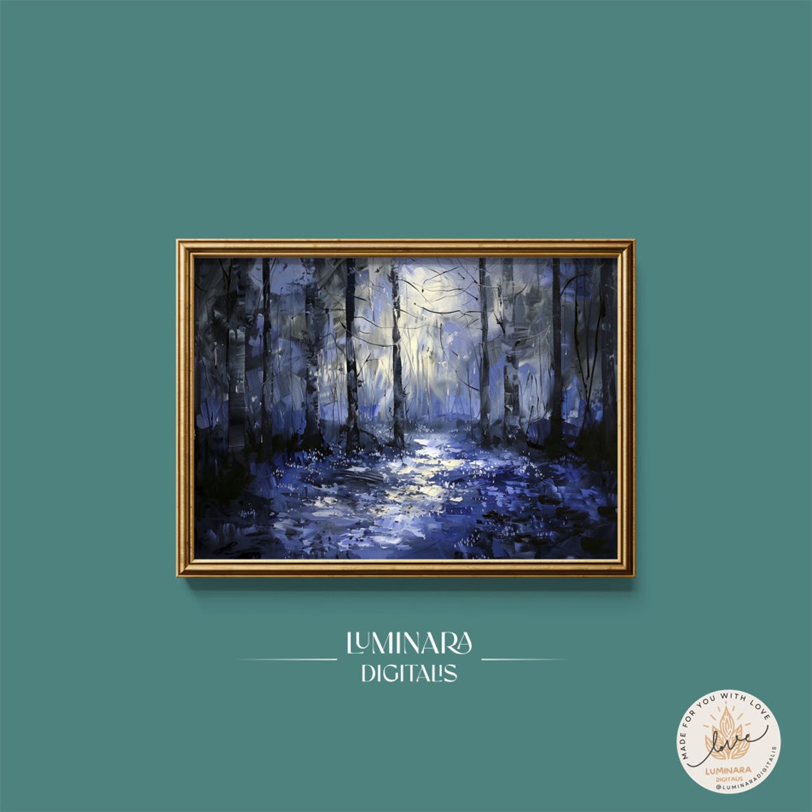 Enchanted Bluebell Forest Moonlight Scene Wall Art Painting 163 Unique Artwork For Home Decor