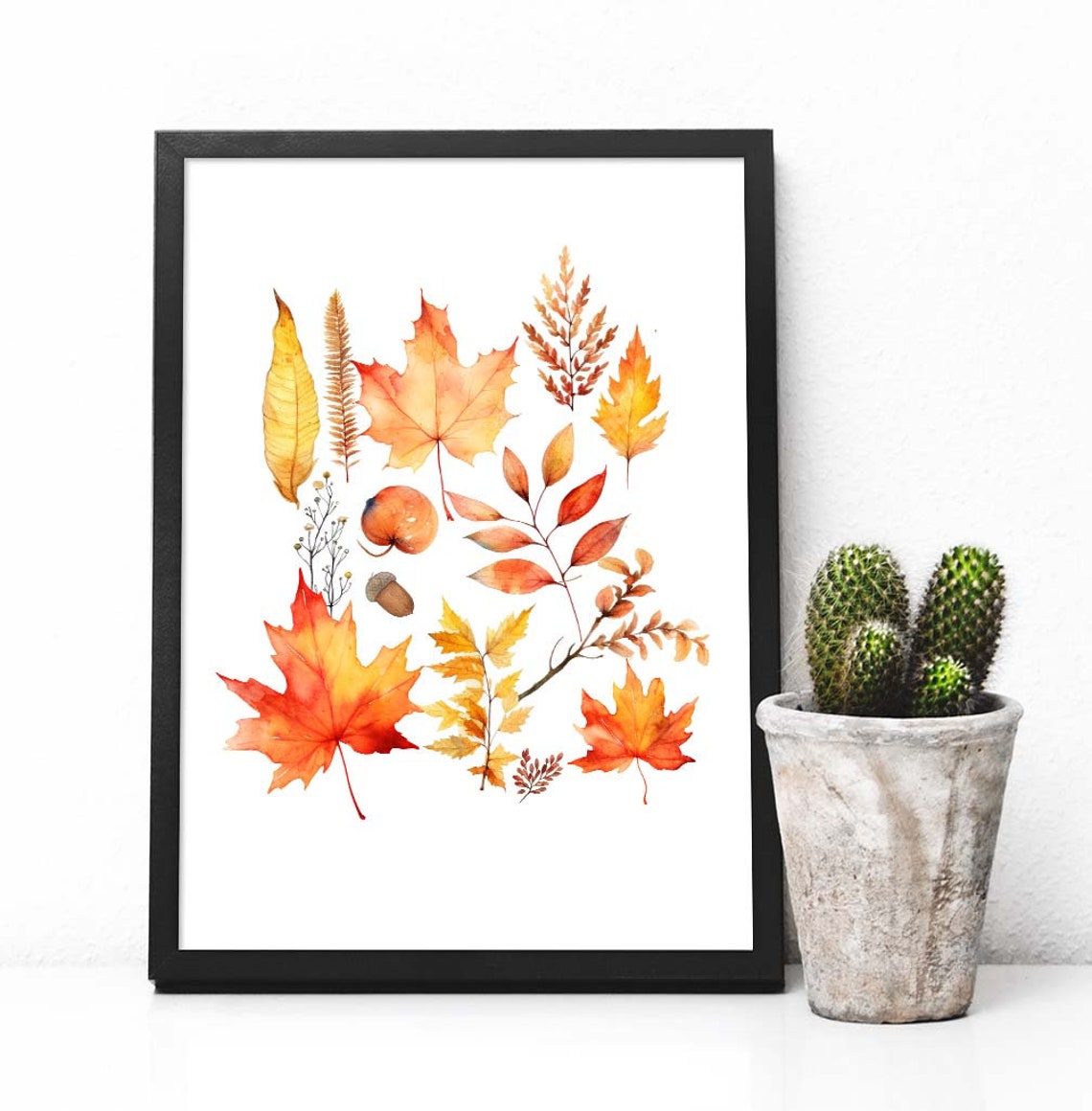 Watercolor Autumn Foliage Maple Leaves Acorn Harvest Art Poster - Image 3