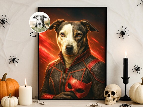 Halloween Custom Pet Portrait Retro Comic Horror Wall Art Spooky Dog Cat Poster