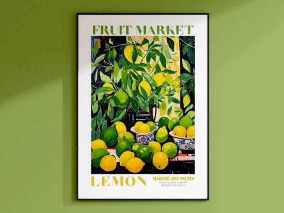 Lemon Fruit Market Vintage Fruit Art Fruit Market Poster Lemon Poster Yellow Wall Art Colorful Wall Art Fruit Print Trendy Poster