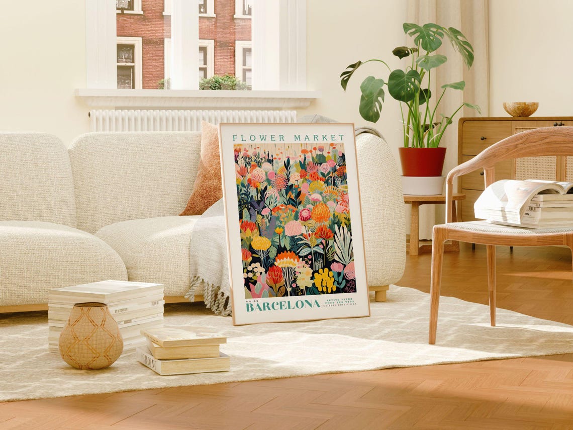 Barcelona Flower Market Travel Poster, Modern Botanical Art - Image 2
