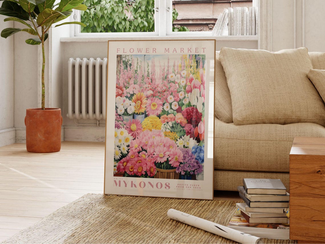 Mykonos Flower Market Botanical Art Print, Greece - Image 2