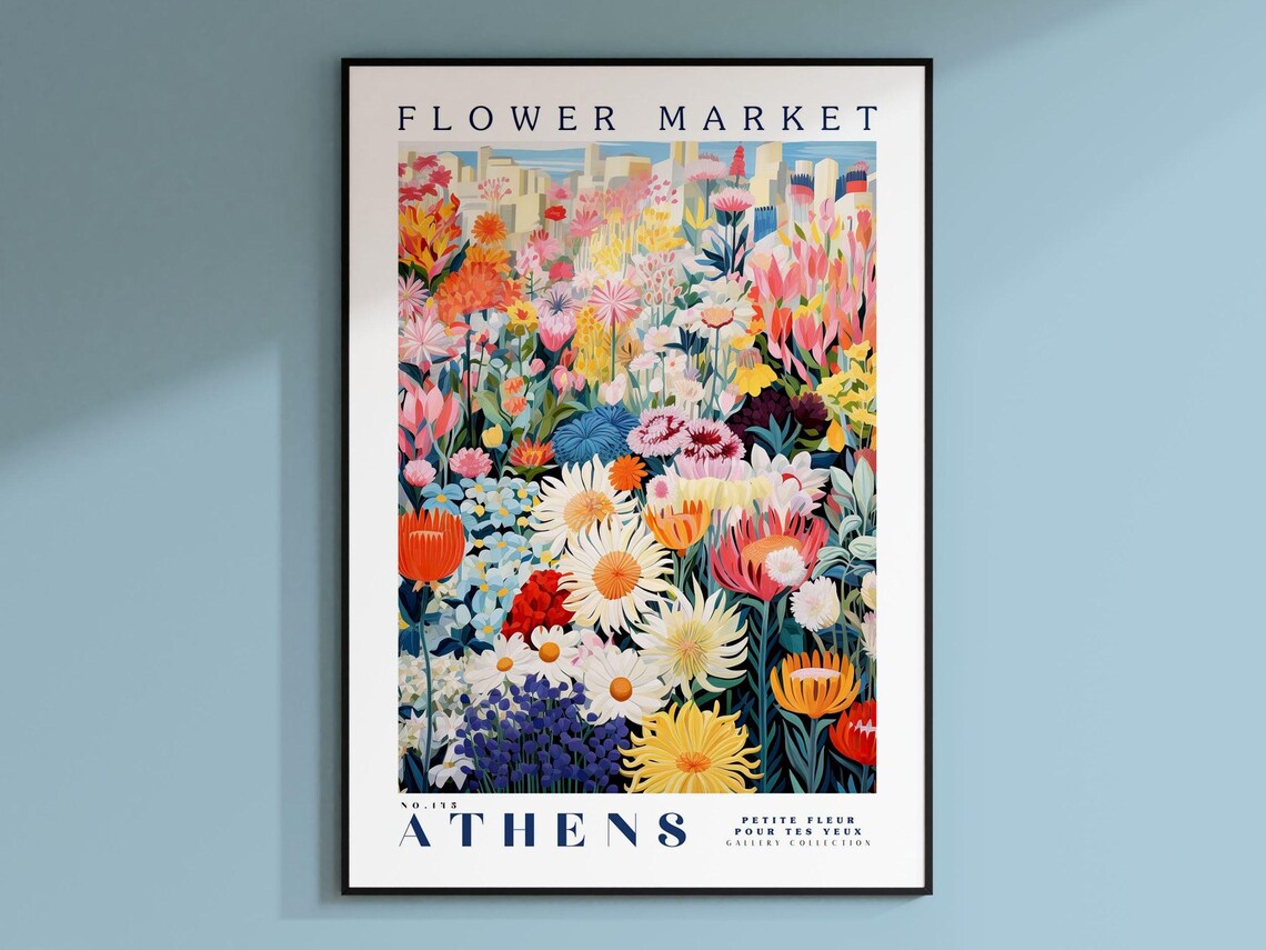 Athens Flower Market, Botanical Floral Illustration
