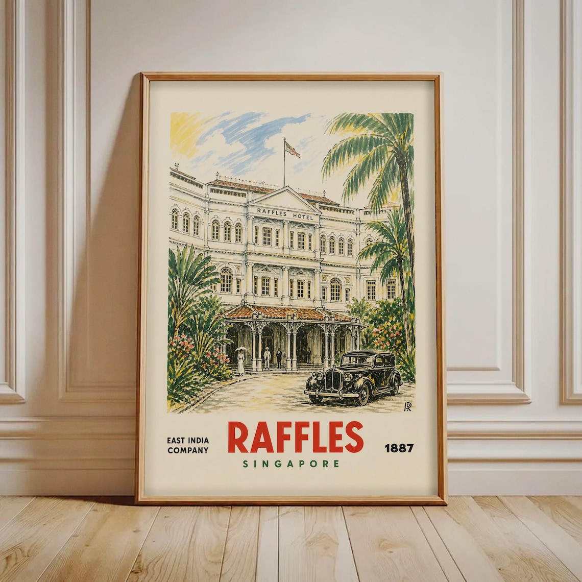 Raffles Hotel Singapore 1887 Vintage Travel Poster East India Company