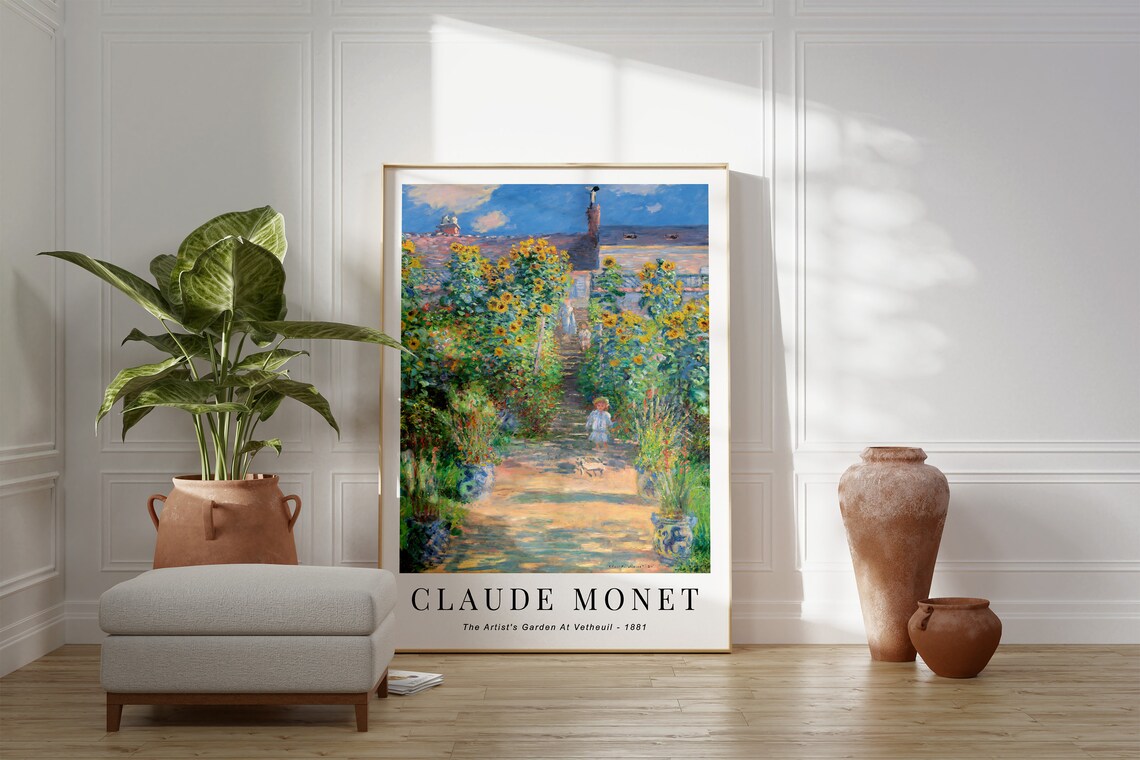 Claude Monet Artists Garden Vetheuil 1881 Sunflowers Child Dog Poster - Image 3