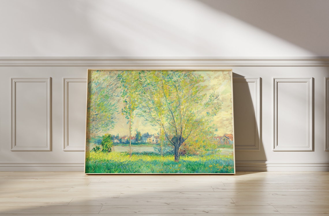 Claude Monet Willow Riverside Trees Green Meadow River Village Poster - Image 4