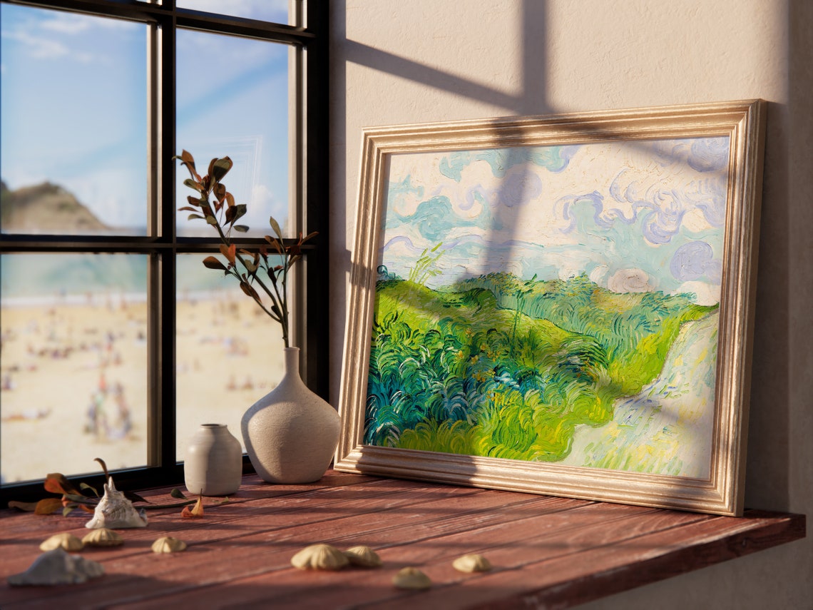 Van Gogh Green Wheat Fields Auvers Rolling Hills Cloudy Sky Print - Image 3