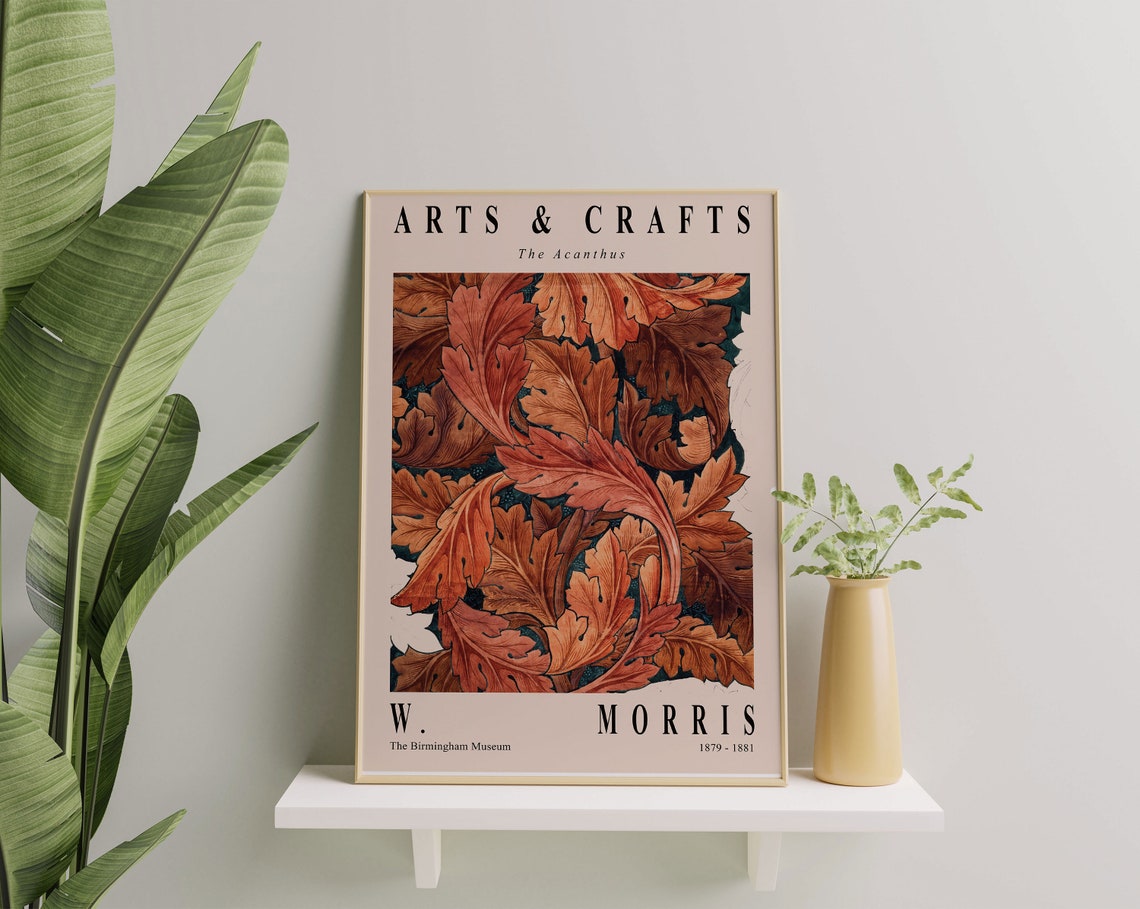 William Morris The Acanthus Arts Crafts Rust Leaf Pattern Poster - Image 2