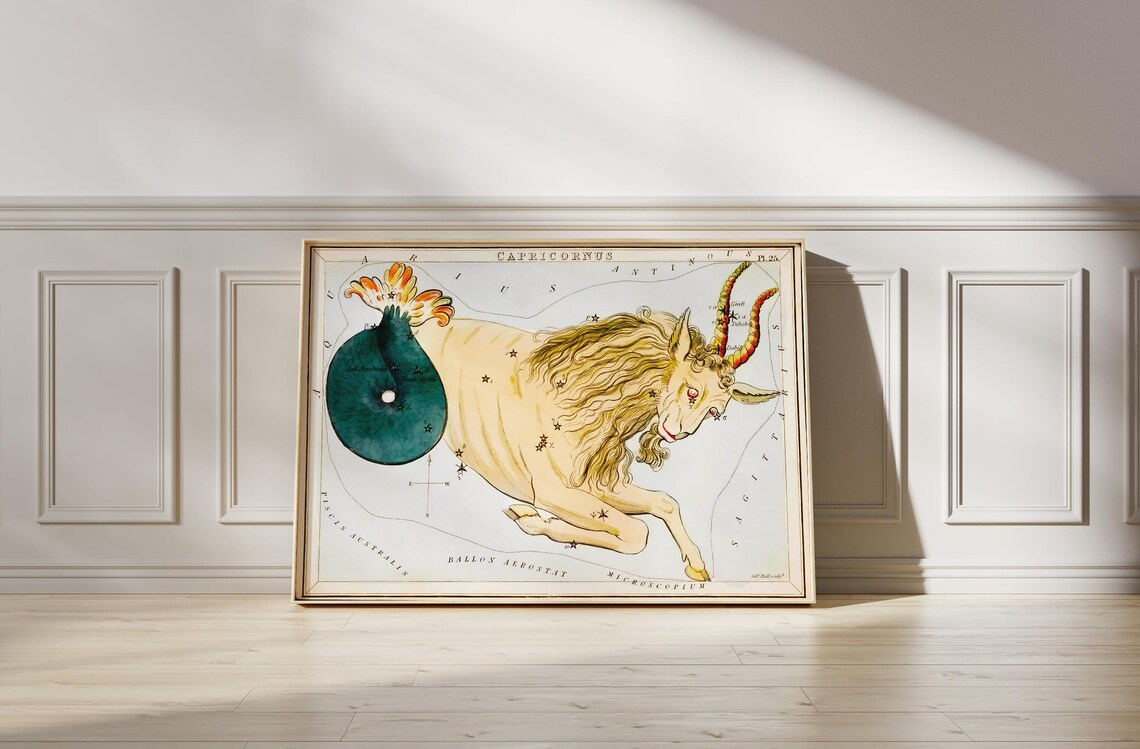 Capricorn Zodiac Constellation Goat Vintage Celestial Star Chart Poster - Image 4