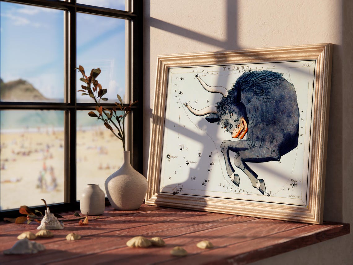 Taurus Zodiac Constellation Star Map Vintage Celestial Bull Art Print - Image 3
