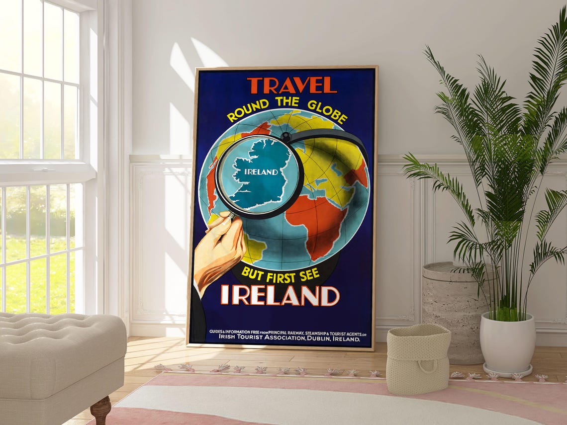 Ireland Vintage Travel Poster Round The Globe Magnifying Map Print - Image 4