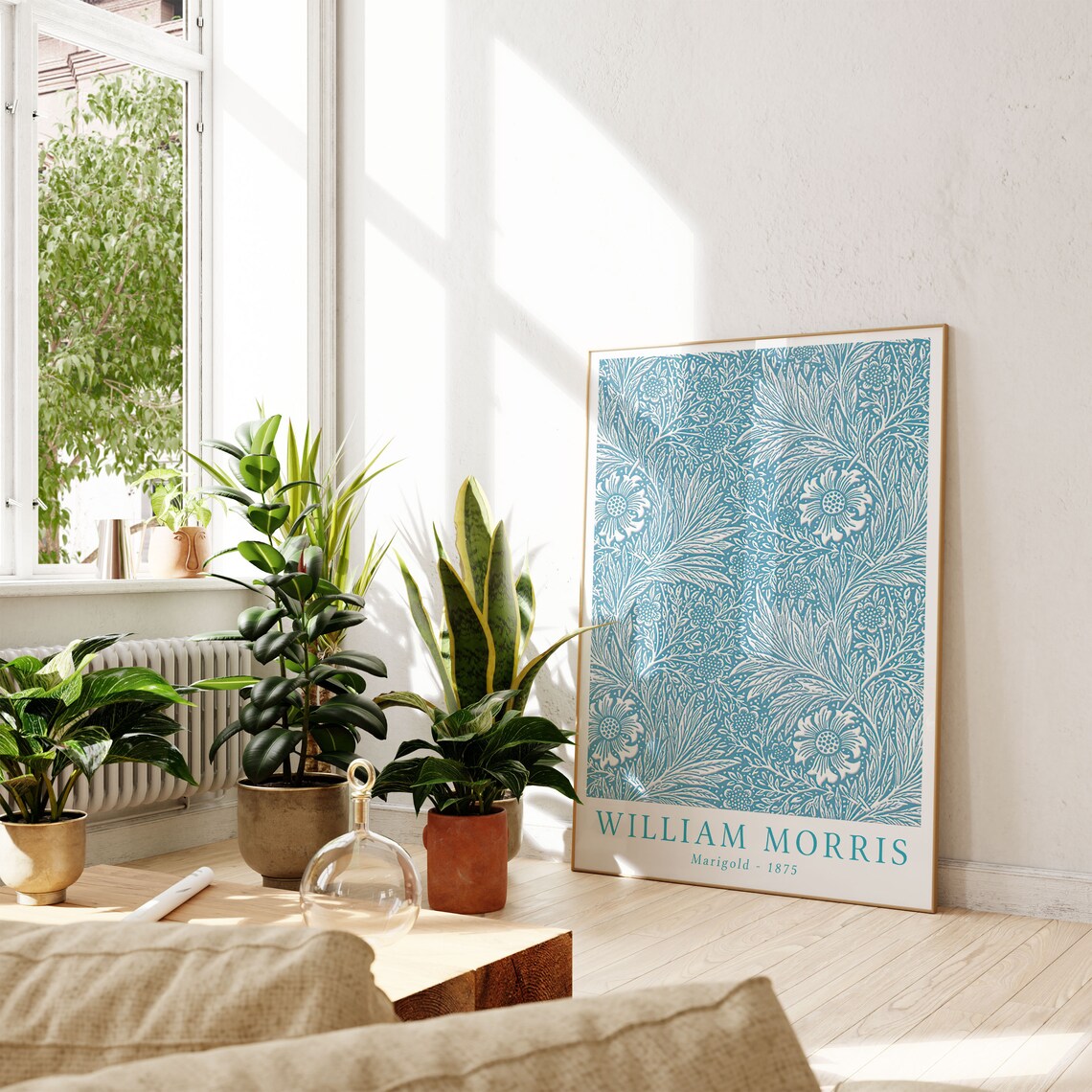 William Morris Marigold Blue Botanical Art Print - Image 2