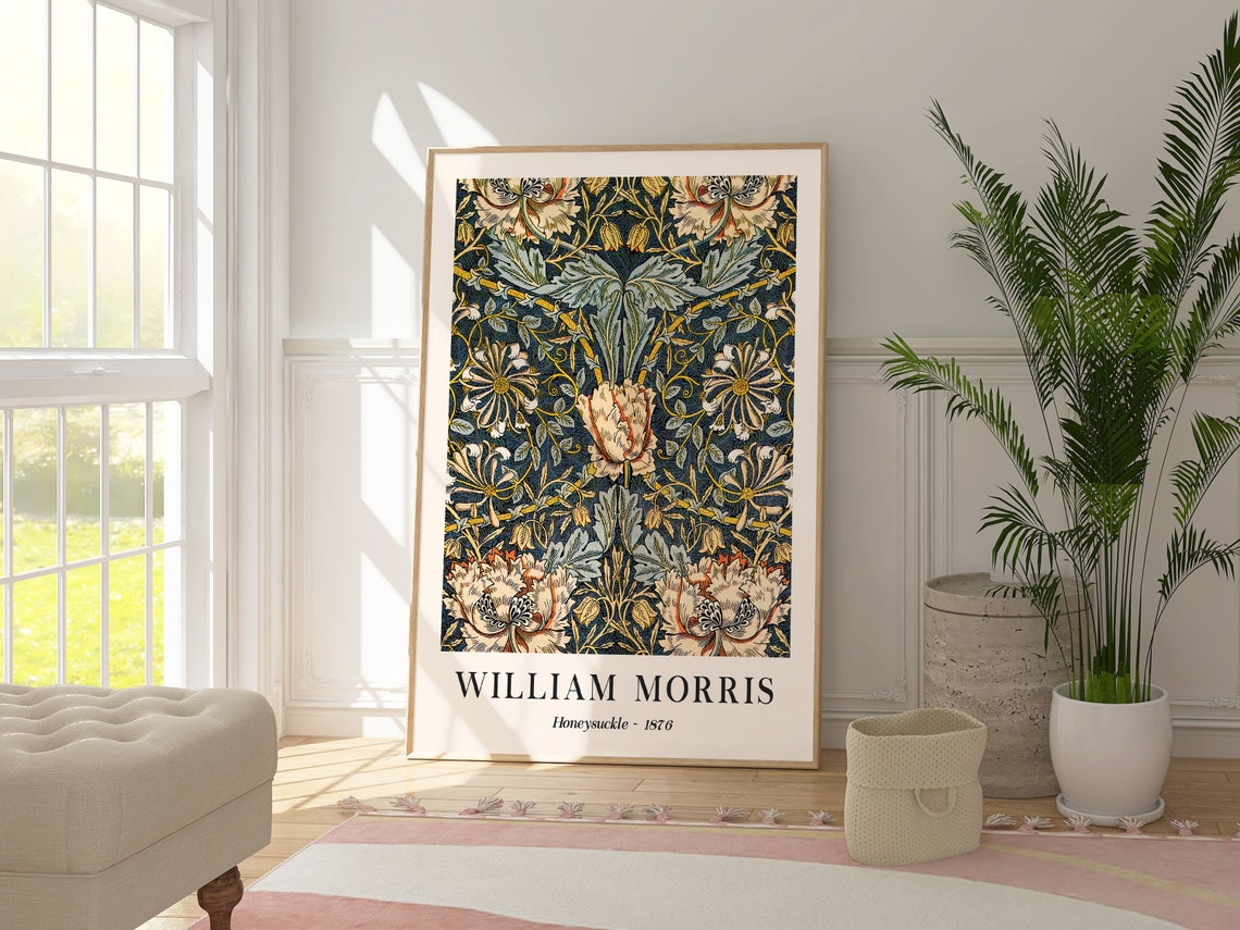 William Morris Honeysuckle 1876 Navy Floral Vintage Pattern Poster - Image 3