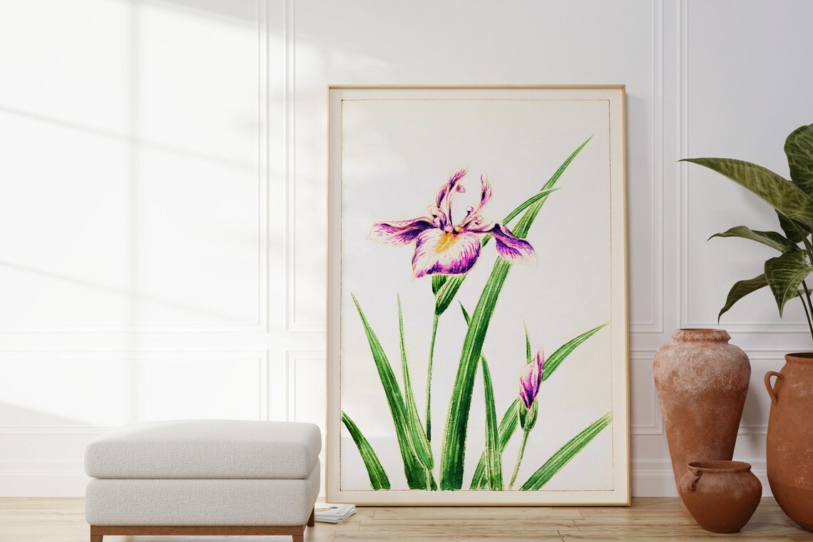 Purple Japanese Iris Flower Watercolor Botanical Elegant Floral Wall Art - Image 3