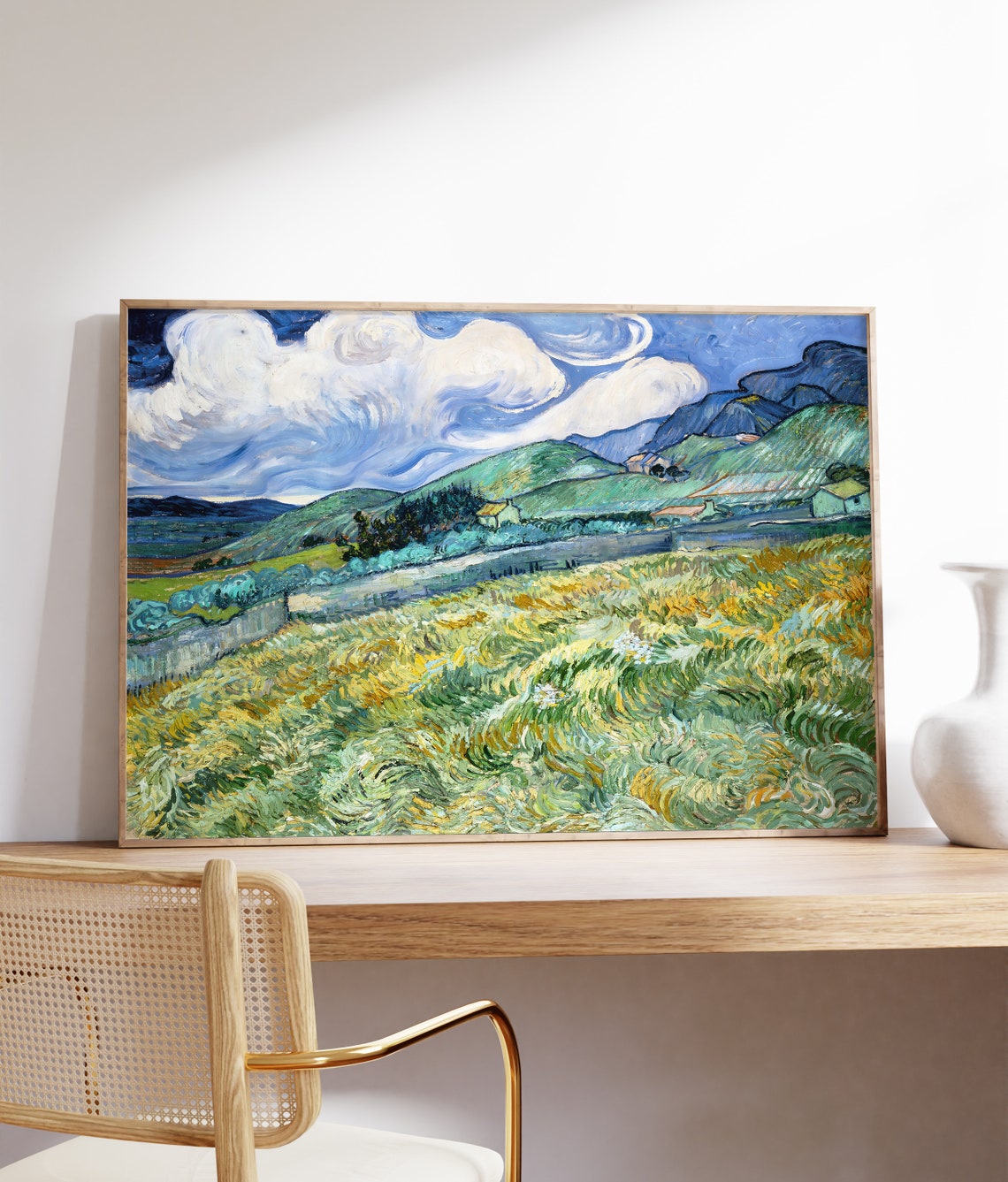 Van Gogh Enclosed Wheat Field Saint Remy Green Swirling Grass Print - Image 4