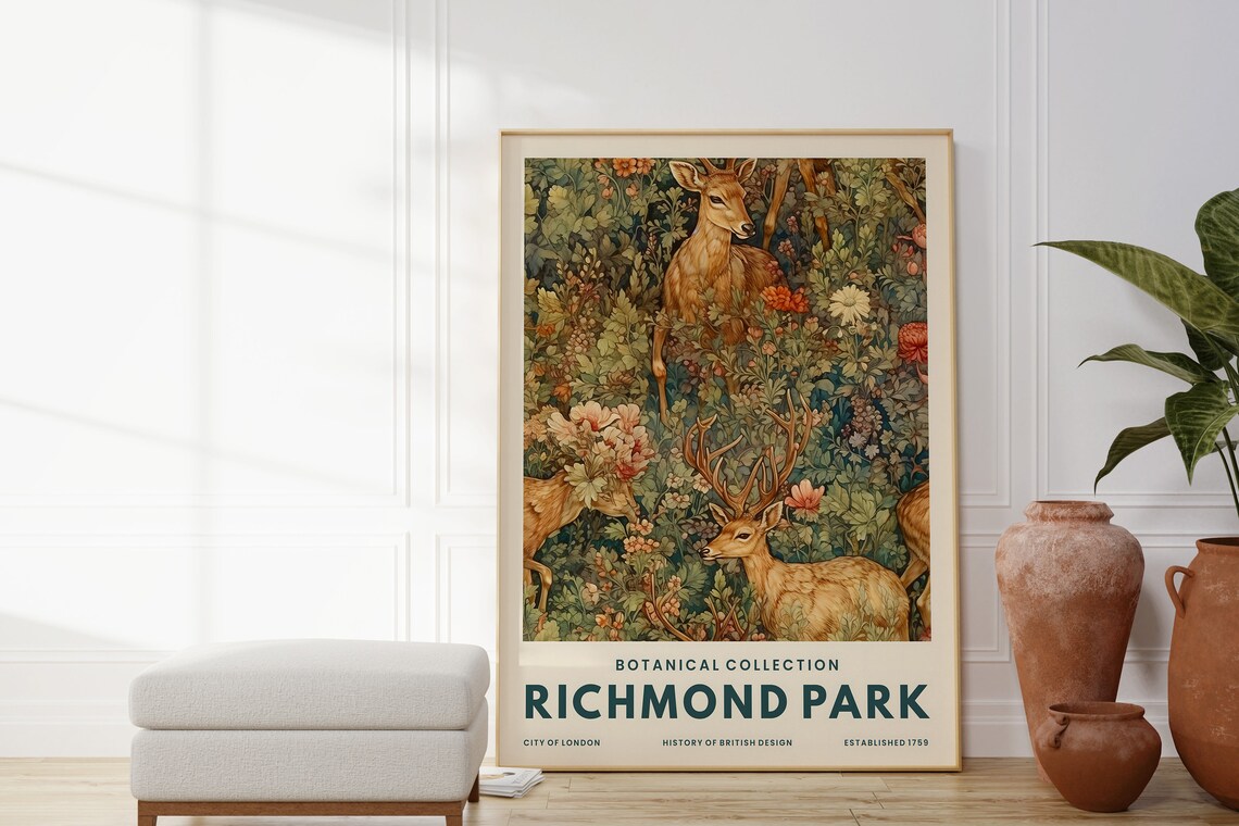Richmond Park Deer Stag Woodland Botanical London Animal Art Poster - Image 4