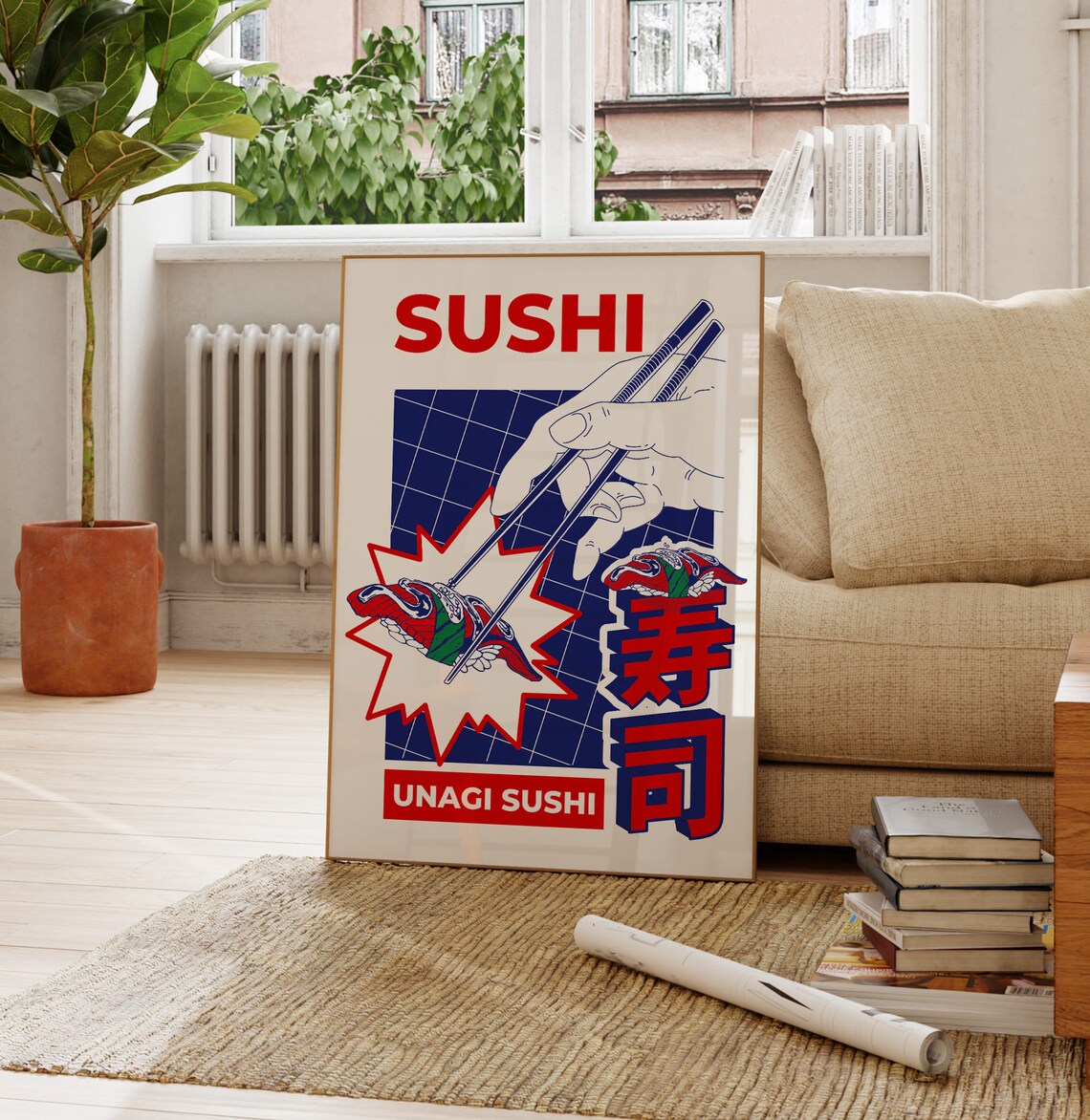 Unagi Sushi Eel Nigiri Retro Pop Art Japanese Food Illustration Poster - Image 3