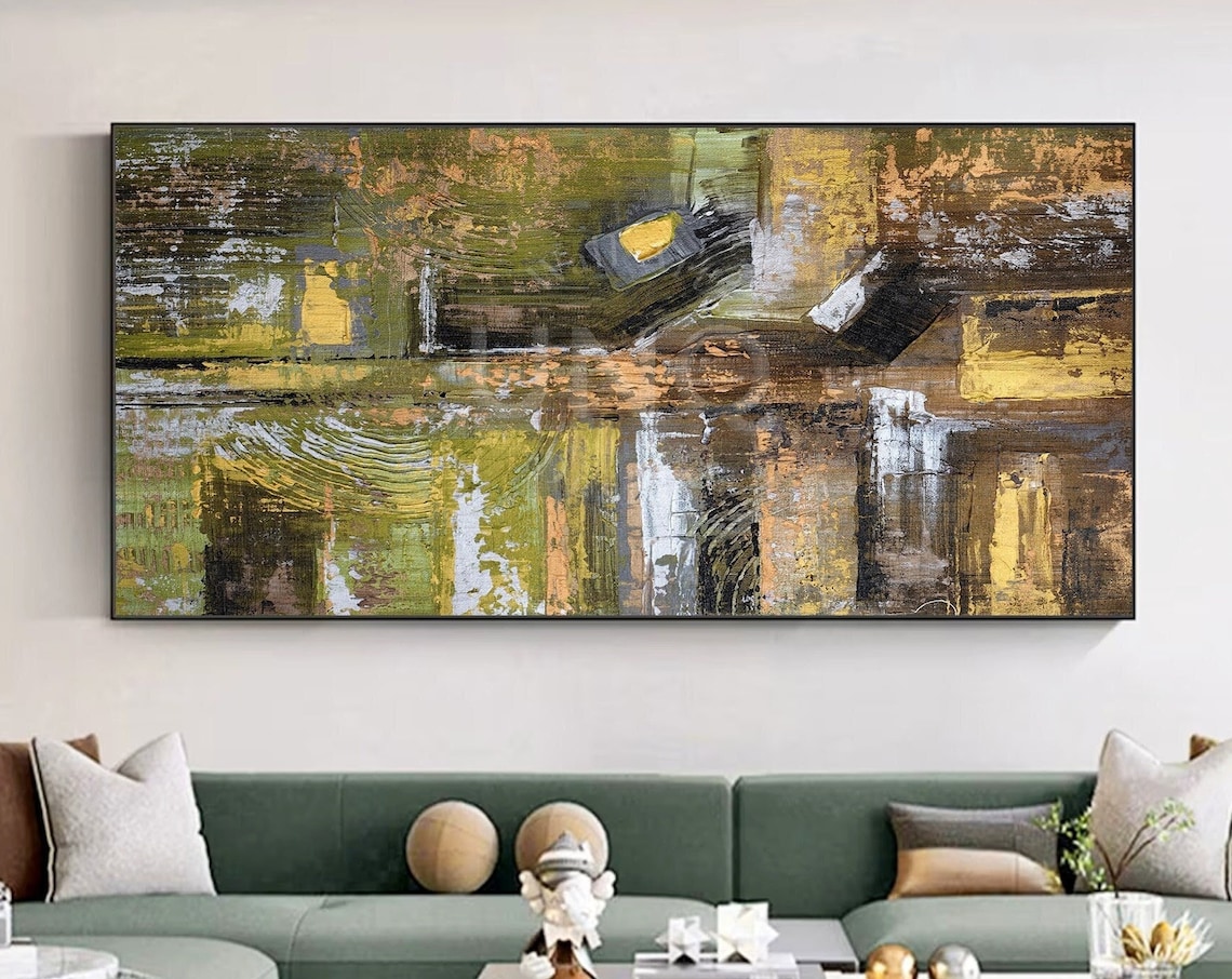 Green Gold And Bronze Geometric Blocks Textured Modern Abstract Poster