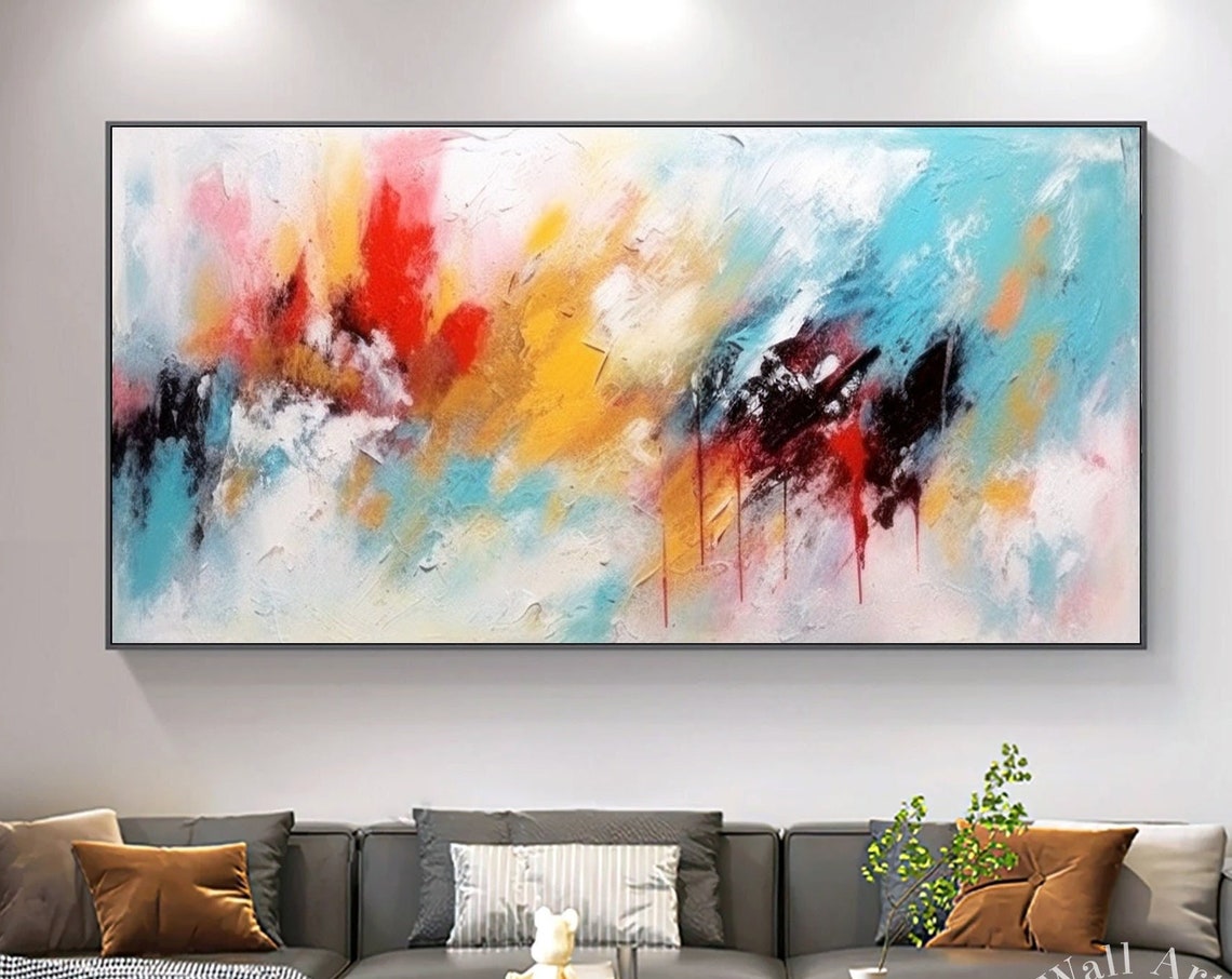 Fancy Colorful Abstract Art Red Blue Large Brush Strokes Painting On Modern Oversize Wall Decor Living Room Art Personalized Gift