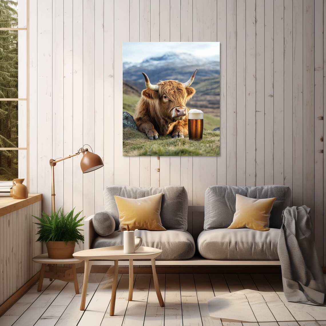 Highland Cow Drinking Beer, Funny Animal Poster - Image 2