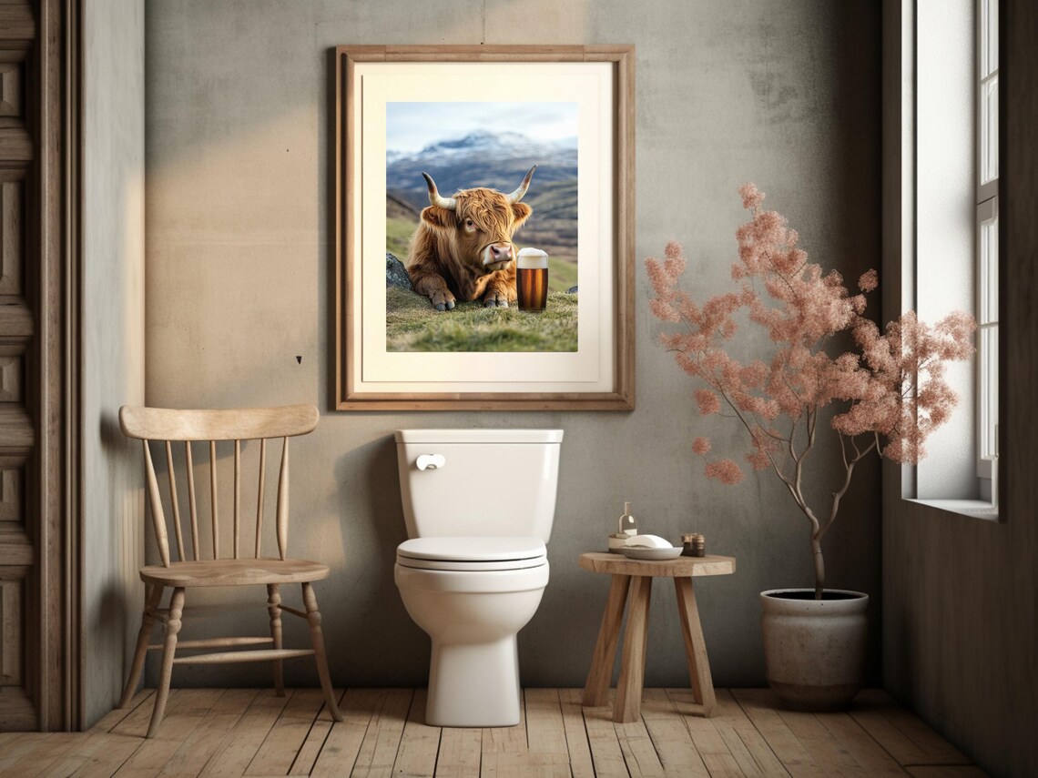 Highland Cow Drinking Beer, Funny Animal Poster - Image 3