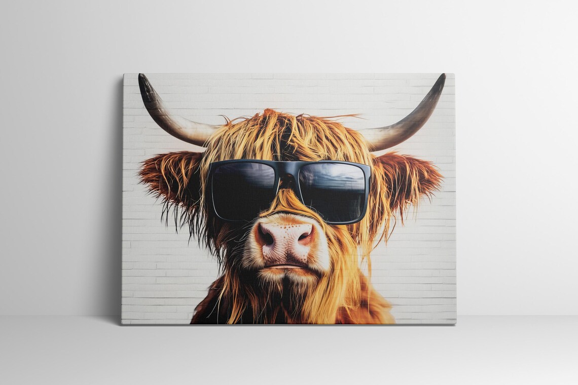 Highland Cow With Sunglasses, Funny Abstract Farm Art - Image 2