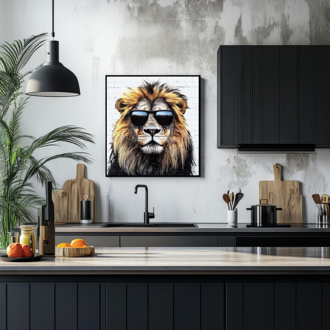 Lion Print, Funny Animal With Sunglasses Portrait - Image 2
