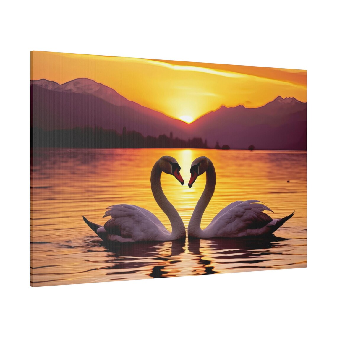 Swan Romantic Couple Sunset, Elegant Love Decor - Image 2