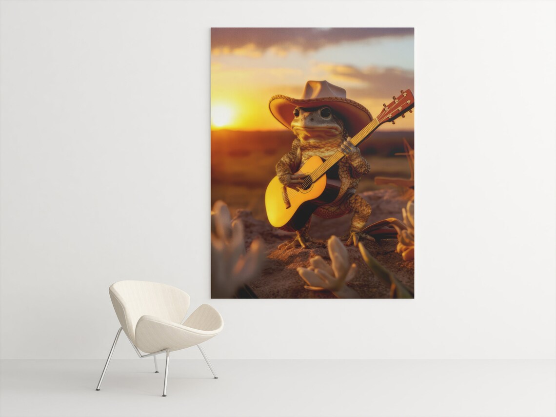Frog Playing Guitar, Funny Country Cowboy Poster - Image 2