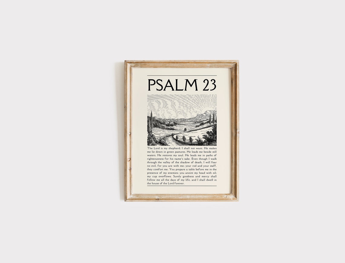 Psalm 23 Full Verse Etched Pastoral Landscape Scripture Poster - Image 3