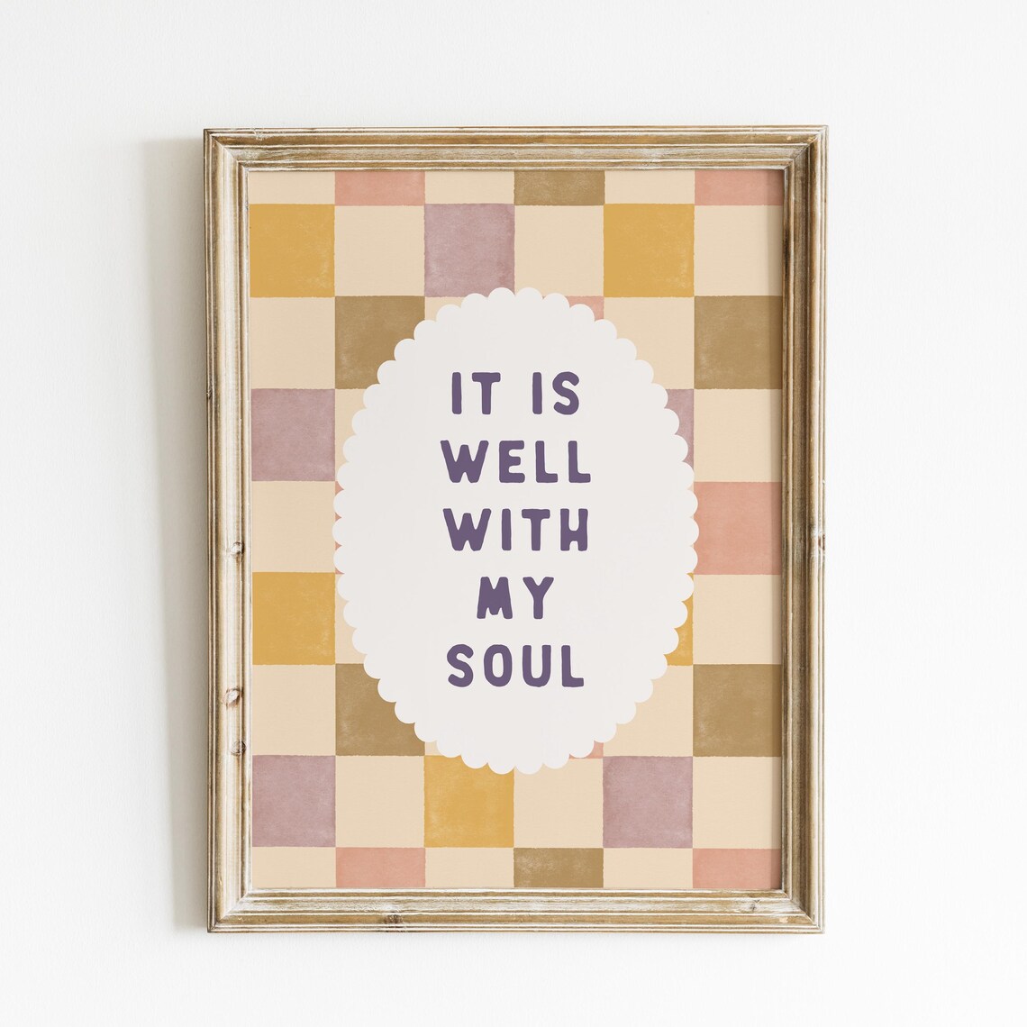 It Is Well With My Soul Checkered Scalloped Vintage Christian Quote Poster