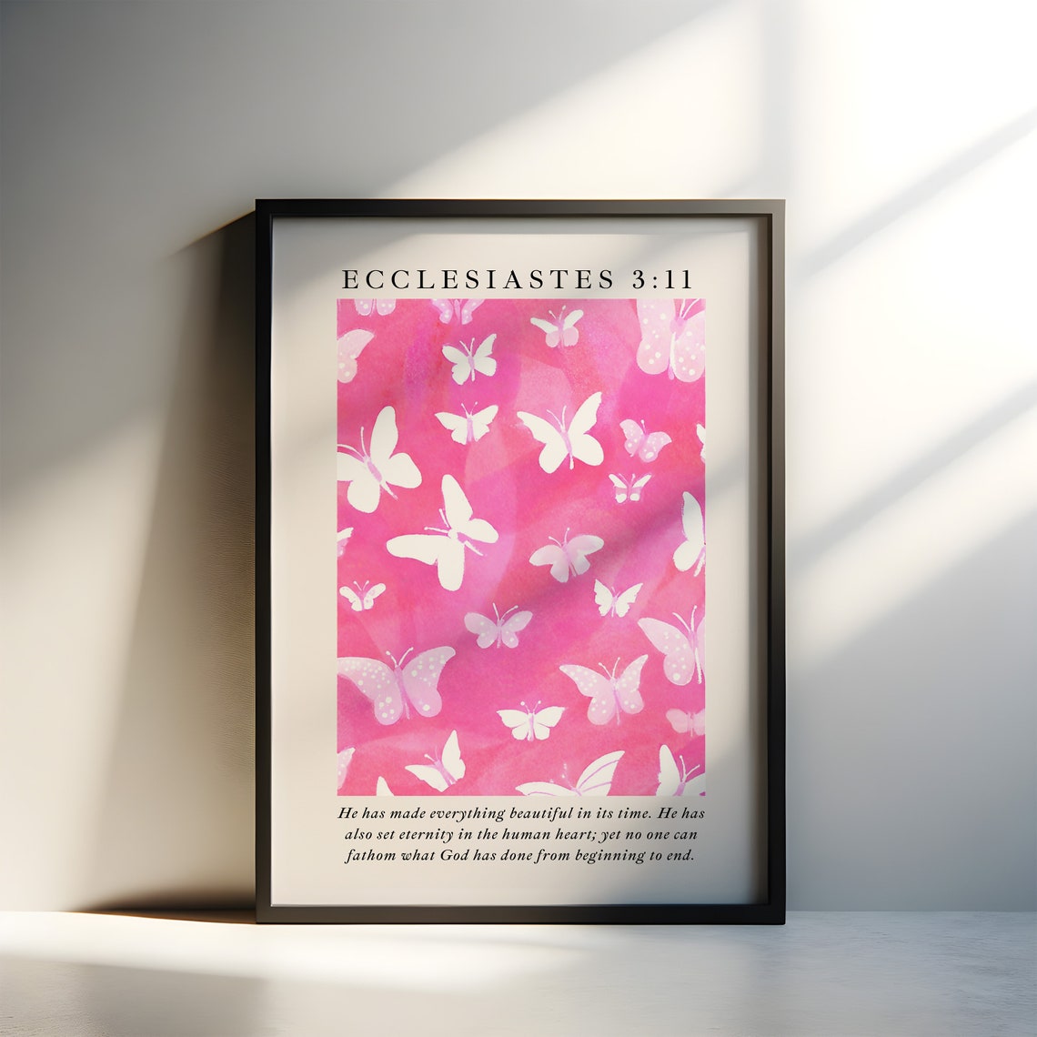 Ecclesiastes 3 11 Pink Butterfly Watercolor Scripture Art Poster - Image 3