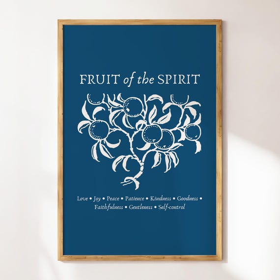 Fruit Of The Spirit Christian Wall Art Bible Verse Quote Blue Vintage Art Minimalist Faith Poster Trendy Apartment Decor Housewarming Gift