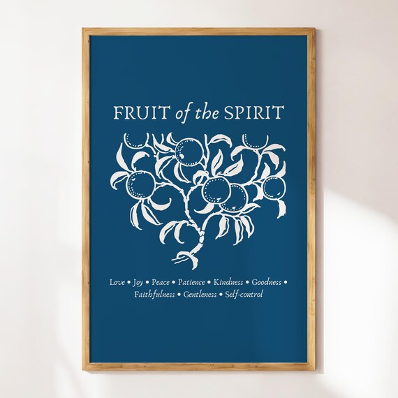Fruit Of The Spirit Navy Blue Vintage Botanical Fruit Bible Verse Poster