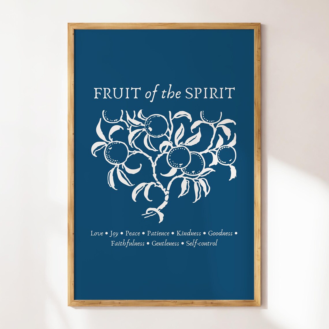 Fruit Of The Spirit Navy Blue Vintage Botanical Fruit Bible Verse Poster