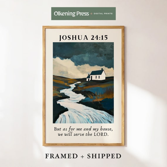 Joshua 2415 Vintage Farmhouse Framed Shipped Christian Wall Art Printed Bible Verse Wall Decor Housewarming Gift Modern Christian Art
