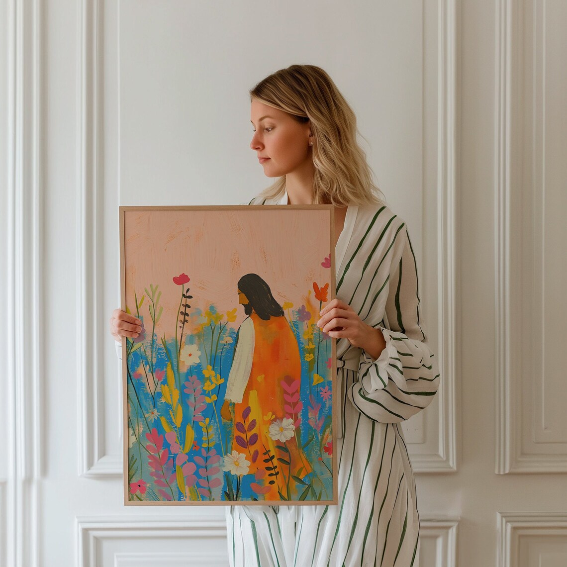 Jesus and Wildflowers Christian Watercolor Art Print - Image 3