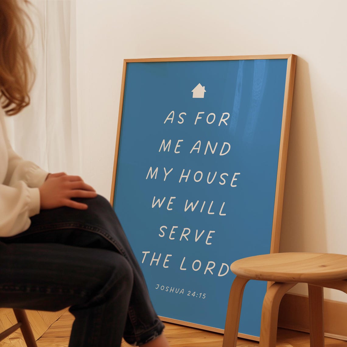 As For Me And My House Joshua 24 15 Blue Bible Verse Typography Poster - Image 4